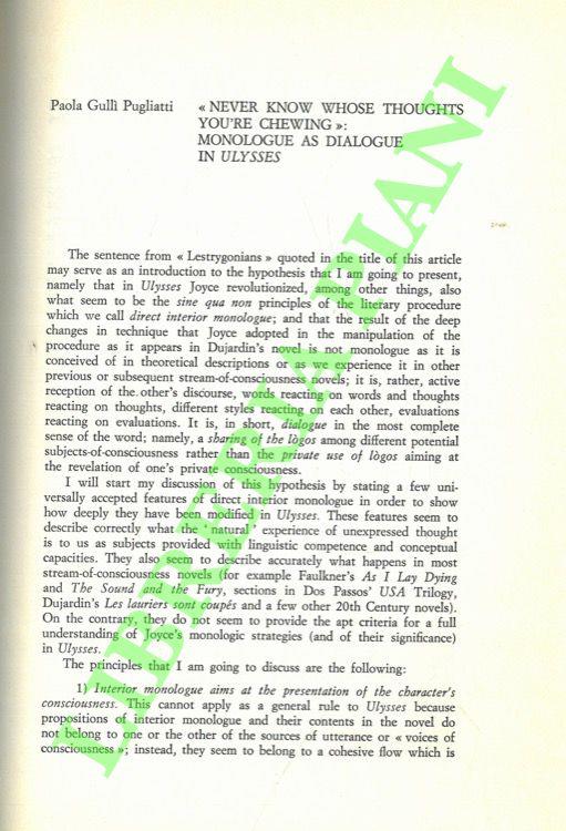 “Never Know Whose Thoughts Yoùre Chewing”: Monologue as Dialogue in Ulysses - copertina