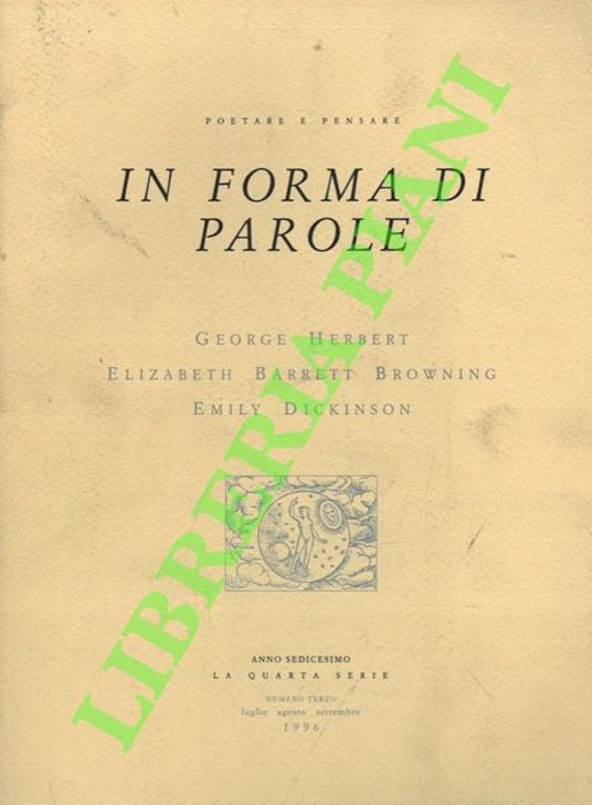 In forma di parole. George Herbert, Elizabeth Barrett Browning, Emily Dickinson - copertina