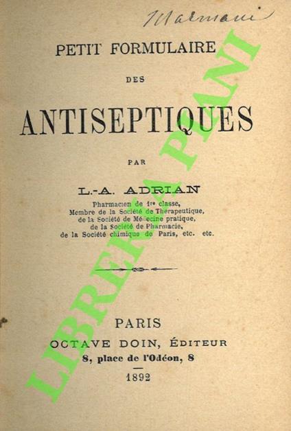 Petit formulaire des antiseptiques - copertina