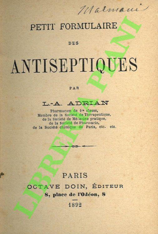 Petit formulaire des antiseptiques - copertina