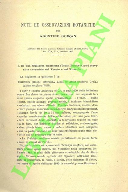 Note ed osservazioni botaniche - copertina