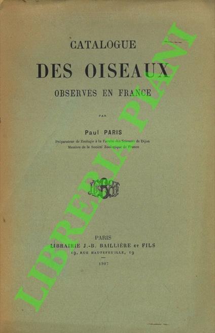 Catalogue des oiseaux observés en France - copertina