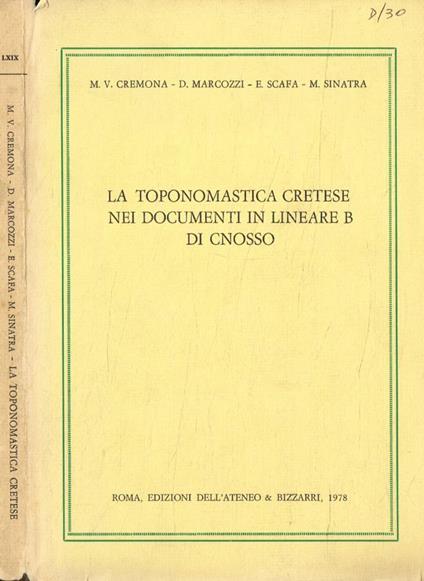 La toponomastica cretese nei documenti in lineare B di Cnoss - copertina