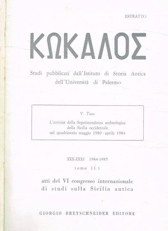 Kokalos. Studi pubblicati dall'Istituto di storia antica del - copertina
