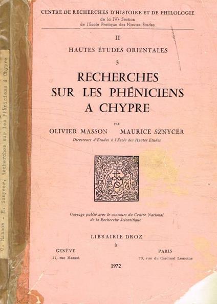 Recherches sur les phéniciens a Chypre - copertina