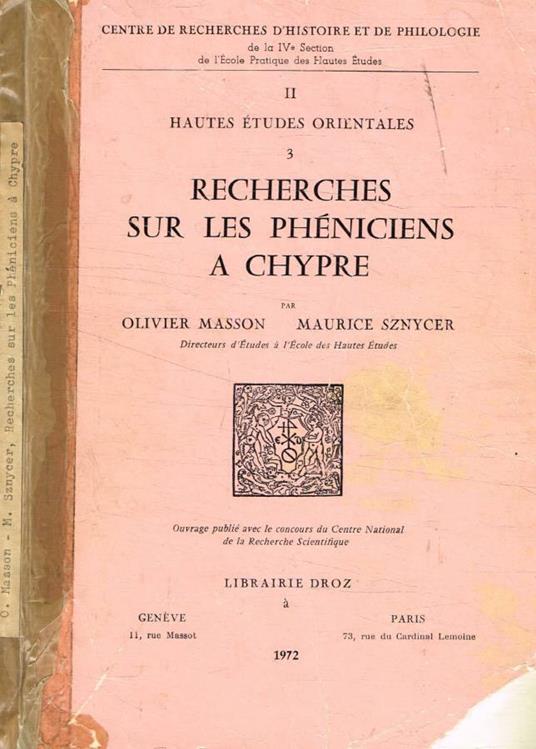 Recherches sur les phéniciens a Chypre - copertina