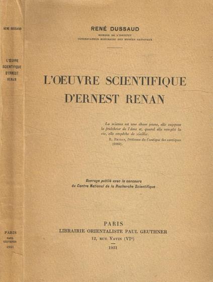 L'oeuvre scientifique d'Ernest Renan - copertina