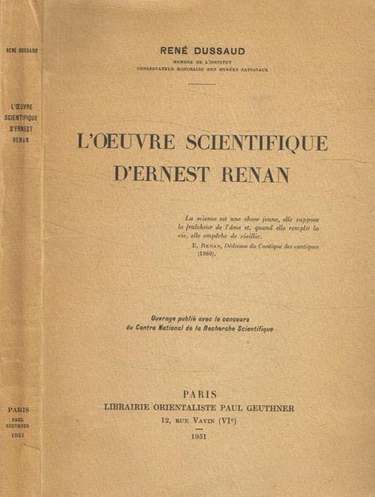 L'oeuvre scientifique d'Ernest Renan - copertina