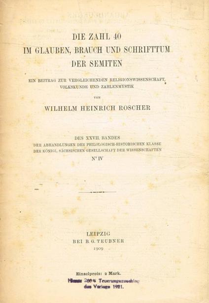 Die Zahl 40 im glauben, brauch und schrifttum der semiten - copertina