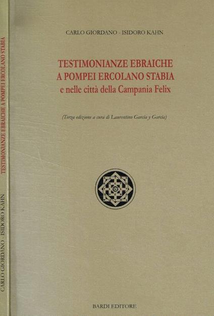 Testimonianze ebraiche a Pompei Ercolano Stabia e nelle citt - copertina