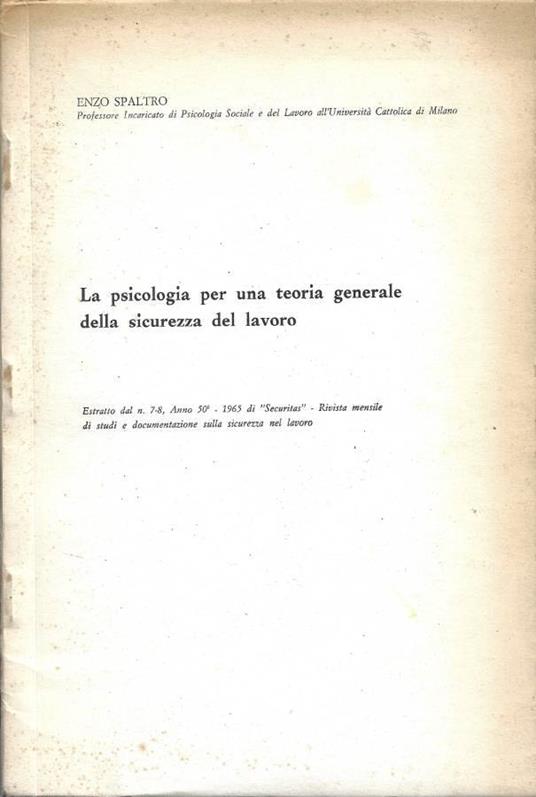 La Psicologia per una Teoria Generale della Sicurezza del La - copertina