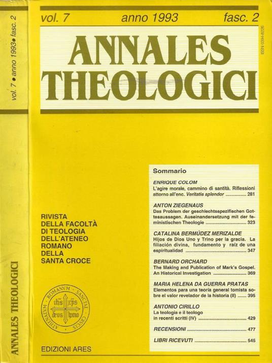 Annales Theologici. Rivista della Facoltà di Teologia dell'A - copertina