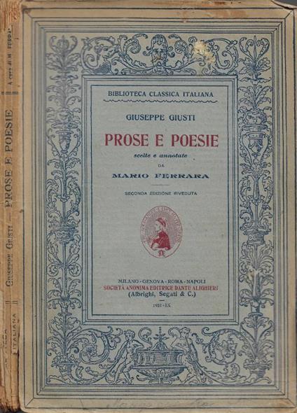 Prose e Poesie - Giuseppe Giusti - copertina