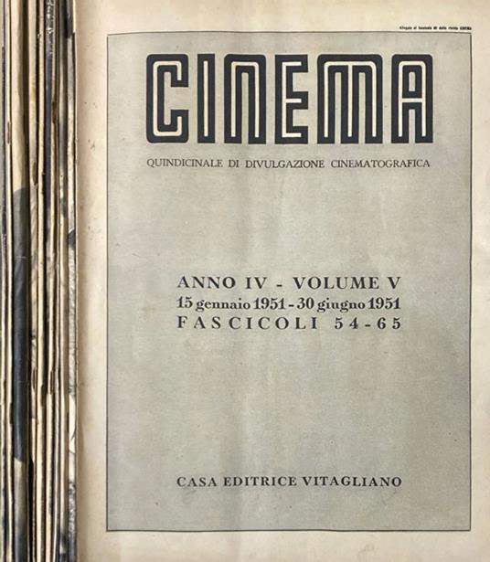 Cinema anno IV, vol V, 15 gen - 30 giu 1951, fascicoli 54-65 - copertina