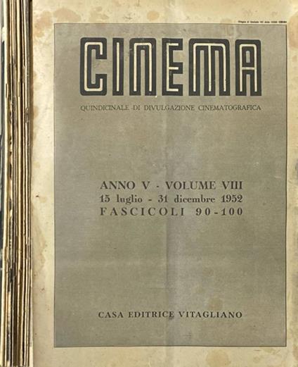 Cinema anno V, vol VIII, 15 lug - 31 dic 1952, fascicoli 90 - copertina