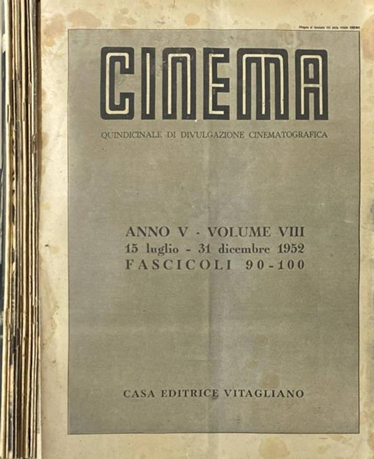 Cinema anno V, vol VIII, 15 lug - 31 dic 1952, fascicoli 90 - copertina