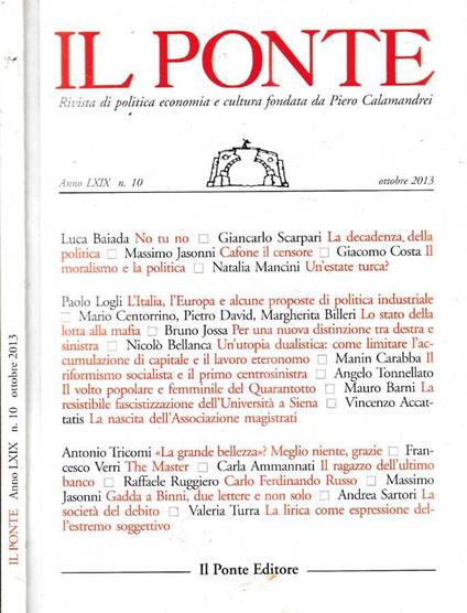 Il Ponte anno LXIX, n 10, ottobre 2013 - copertina