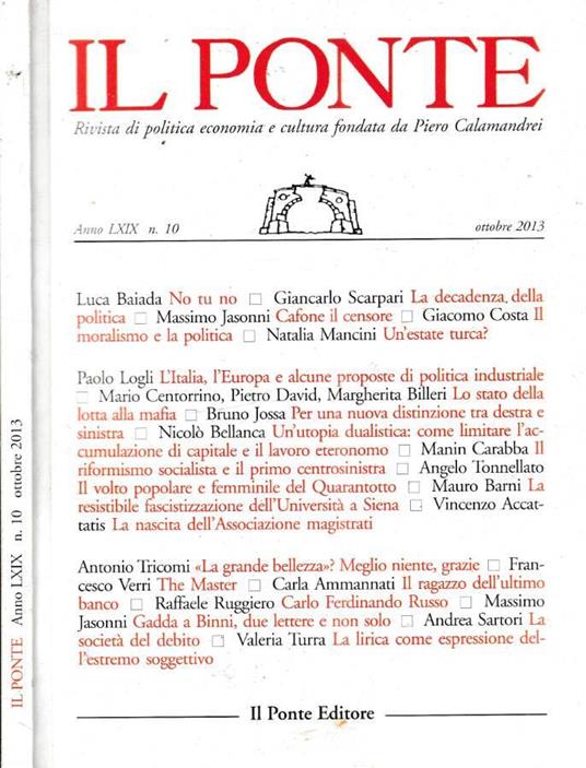 Il Ponte anno LXIX, n 10, ottobre 2013 - copertina