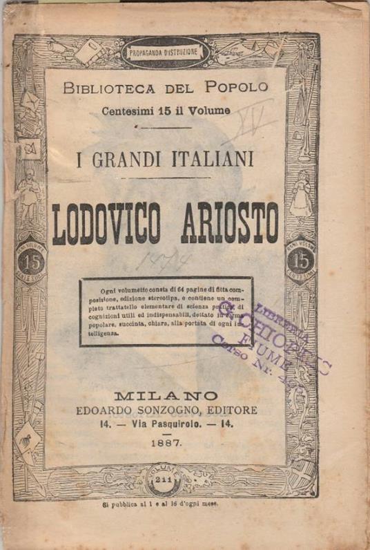 Lodovico Ariosto - copertina