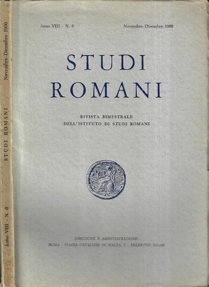 Studi romani Anno VIII n. 6 - copertina