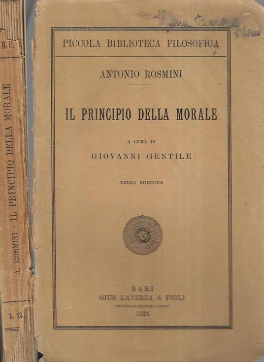 Il principio della morale - Antonio Rosmini - copertina