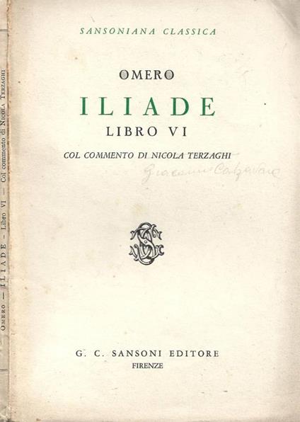 Iliade. Libro VI - copertina