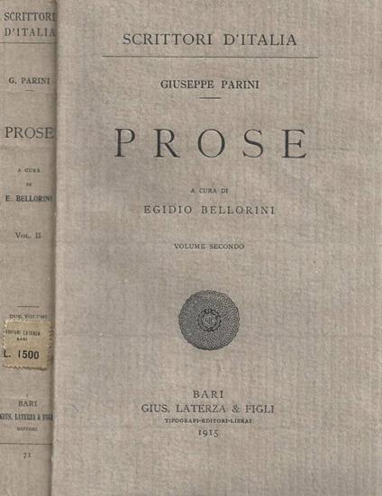Prose. Volume secondo - Giuseppe Parini - copertina
