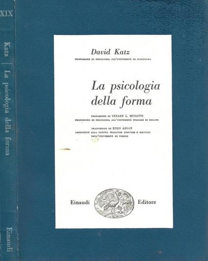 La psicologia della forma - David Katz - copertina