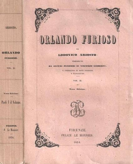 Orlando furioso preceduto da alcuni pensieri di Vincenzo Gio - copertina