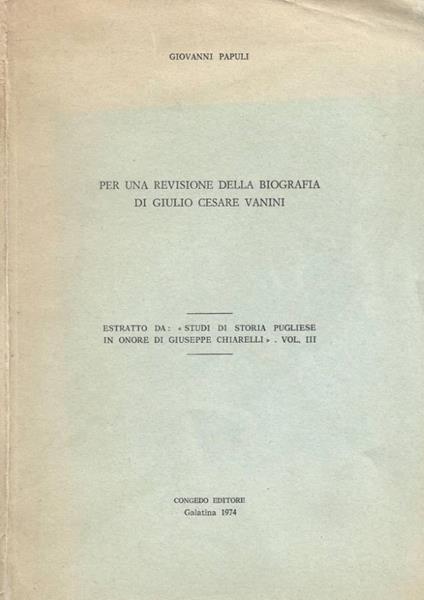 Per una revisione della biografia di Giulio Cesare Vanini. E - copertina
