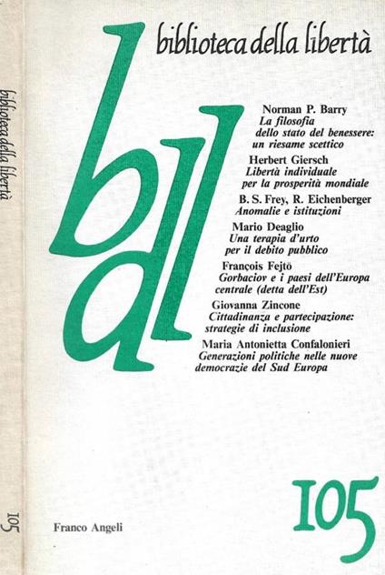 Biblioteca della libertà. Editoriale. N. 105 - aprile-giugno - copertina