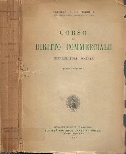 Corso di Diritto Commerciale - Alfredo De Gregorio - copertina
