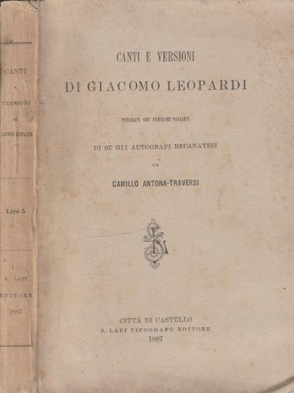 Canti e versioni - Giacomo Leopardi - copertina