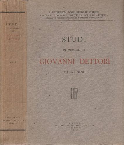 Studi in memoria di Giovanni Dettori vol I - copertina
