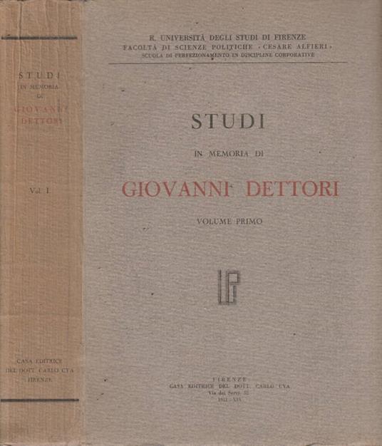 Studi in memoria di Giovanni Dettori vol I - copertina