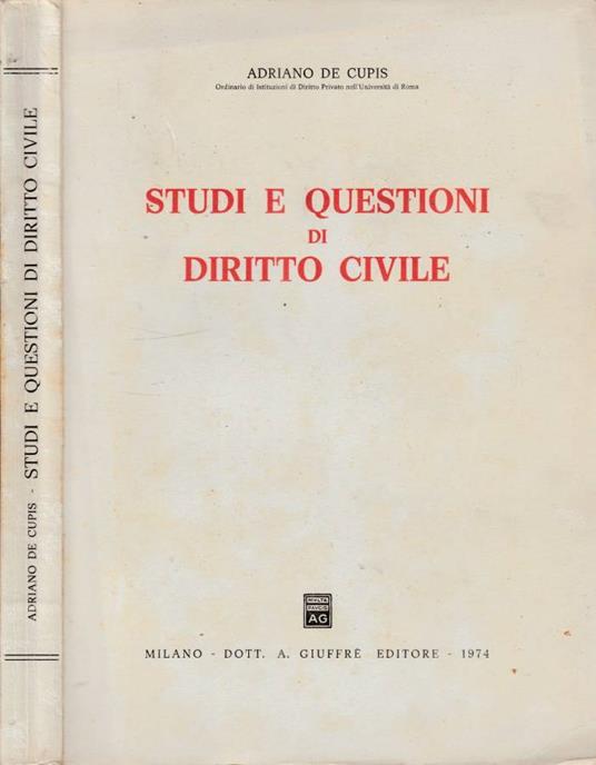 Studi e questioni di diritto civile - Adriano De Cupis - copertina