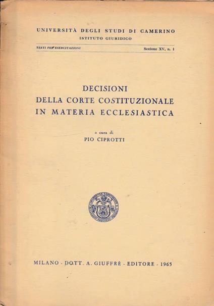 Decisioni della corte costituzionale in materia ecclesiastic - copertina