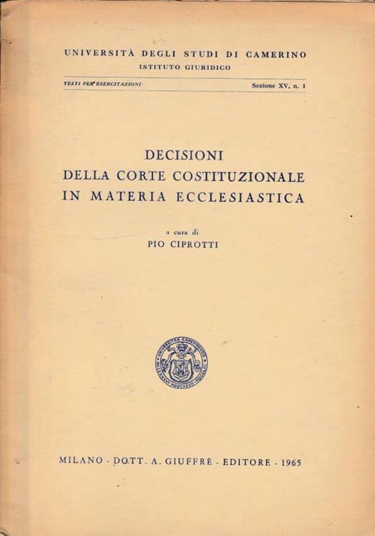 Decisioni della corte costituzionale in materia ecclesiastic - copertina