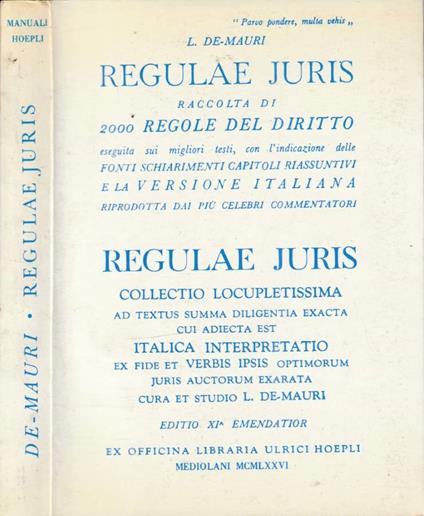 Regulae juris - L. De Mauri - copertina