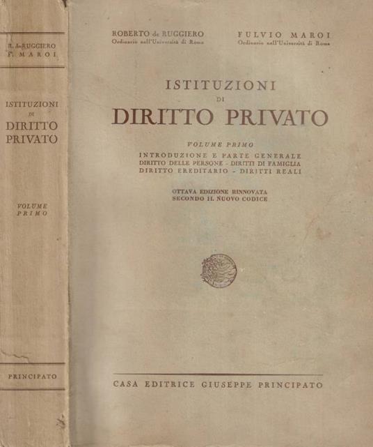 Istituzioni di diritto privato Vol. I - copertina