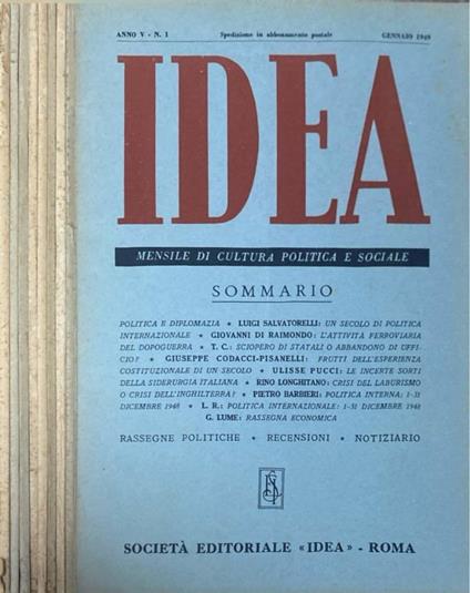 Idea anno V, n 1,2,3,5,8,10,11,12 1949 - copertina