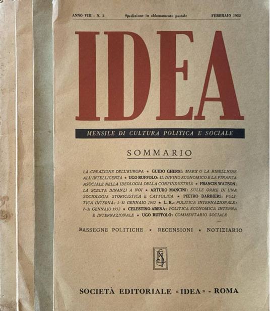 Idea anno VIII n 2,3,4,8 1952 - copertina