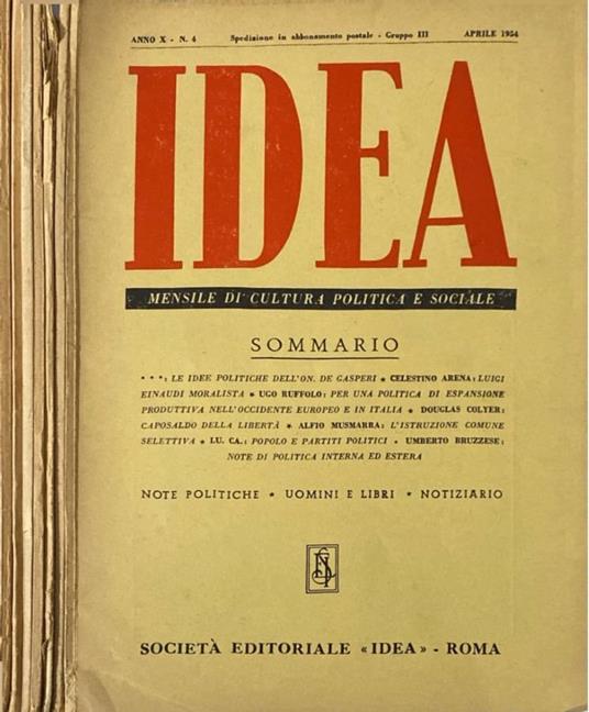 Idea anno X, n 4,5,6,8,9,10,11 1954 - copertina