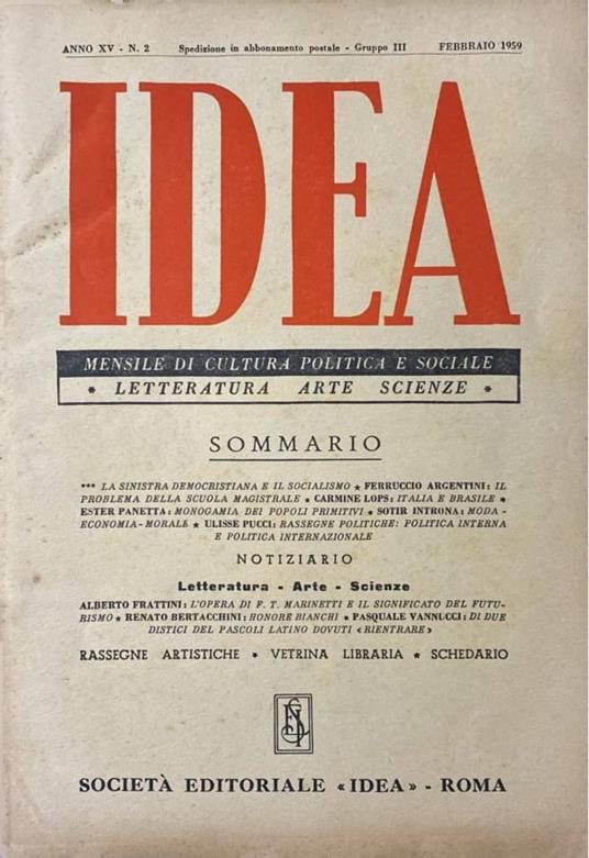 Idea anno XV, n 2 1959 - copertina
