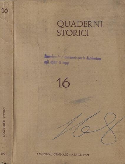 Quaderni storici n. 16 Anno 1971 - copertina