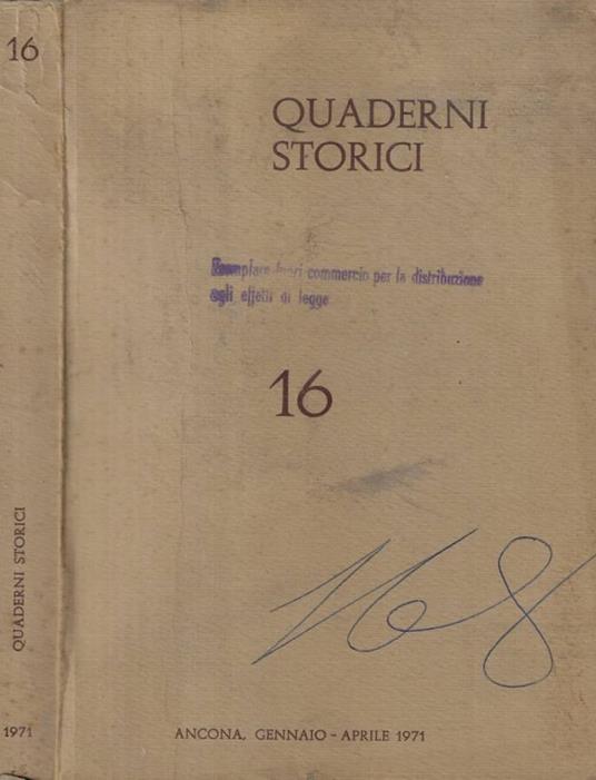 Quaderni storici n. 16 Anno 1971 - copertina