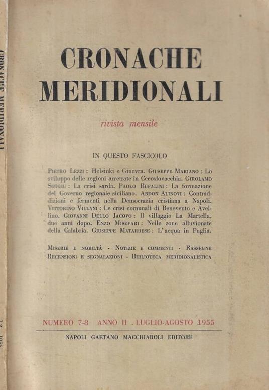 Cronache meridionali n. 7-8 Anno 1955 - copertina
