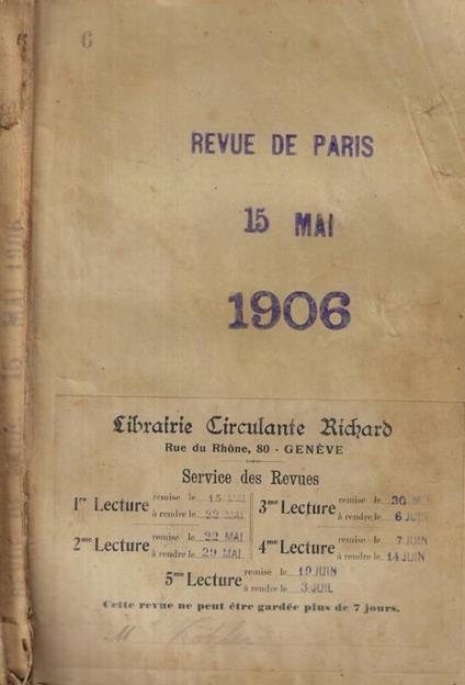 La Revue de Paris n. 10 Anno 1906 - copertina