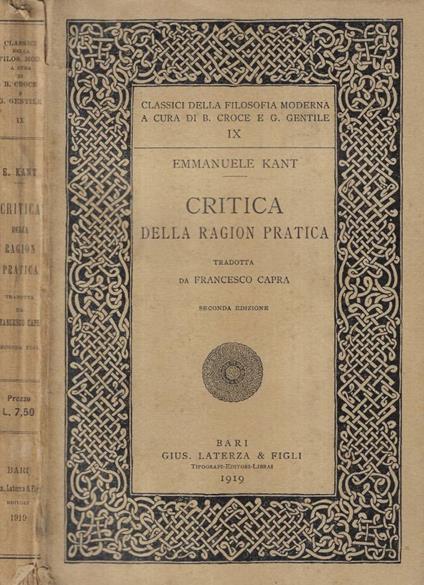 Critica della ragion pratica - copertina