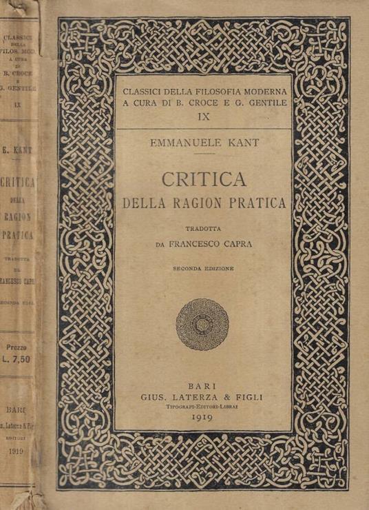 Critica della ragion pratica - copertina